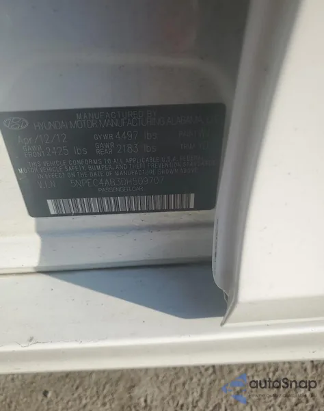 2013 Hyundai Sonata Se z USA, uszkodzony, nr VIN 5NPEC4AB3DH509707